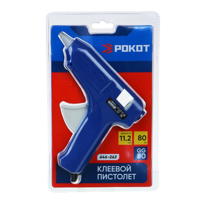 РОКОТ Пистолет клеевой электр. GG-80, 80Вт.нагрев 3-5 мин, 9 гр/мин, +2 стержня 11мм РОКОТ Пистолет клеевой электр. GG-80, 80Вт.нагрев 3-5 мин, 9 гр/мин, +2 стержня 11мм