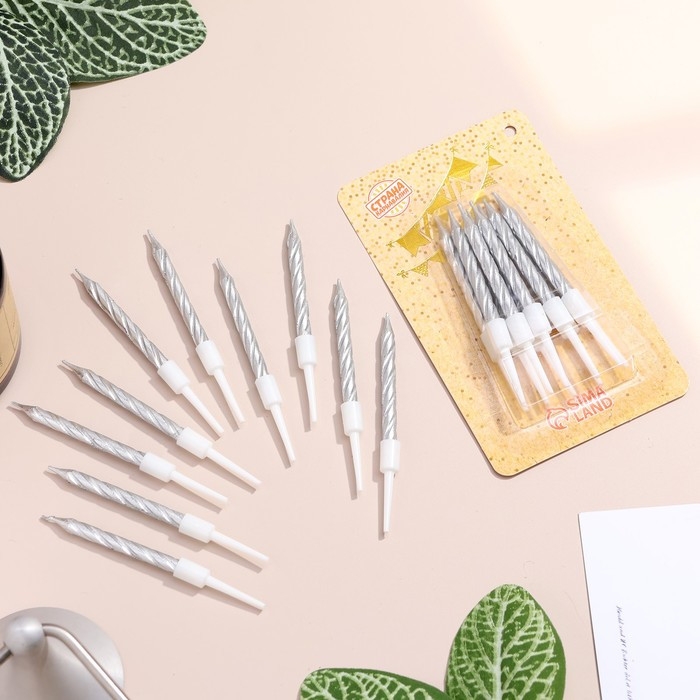 Свечи в торт Свечи в торт "Спираль", 10 шт, средние, 5 см, металлик