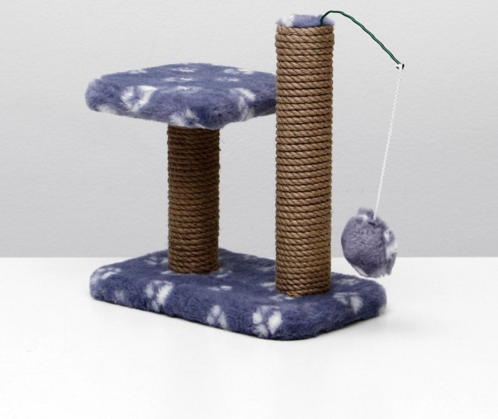 Когтеточка для котят двойная, 30 х 20 х 34 см, джут, серая с лапками