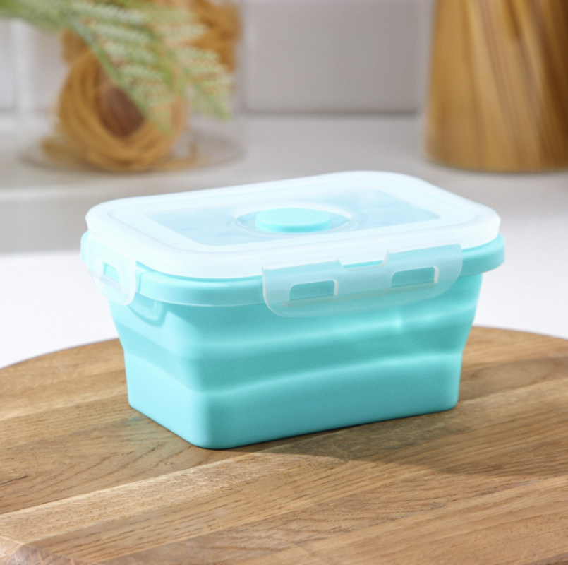 Контейнер складной с крышкой Доляна «Коста», 400 мл, 12,5×9×6,4 см, цвет бирюзовый Контейнер складной с крышкой Доляна «Коста», 400 мл, 12,5×9×6,4 см, цвет бирюзовый