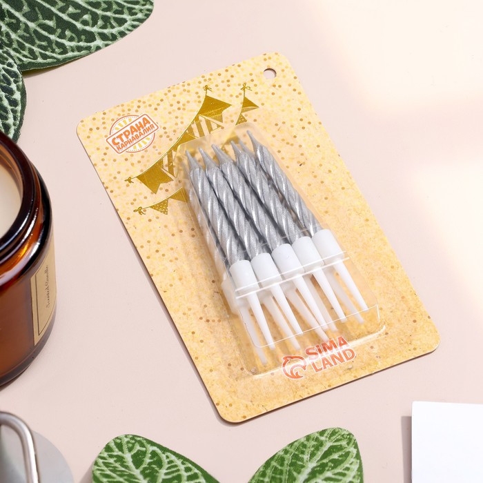 Свечи в торт Свечи в торт "Спираль", 10 шт, средние, 5 см, металлик