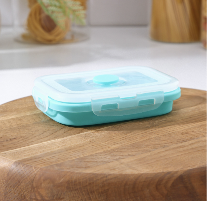 Контейнер складной с крышкой Доляна «Коста», 400 мл, 12,5×9×6,4 см, цвет бирюзовый Контейнер складной с крышкой Доляна «Коста», 400 мл, 12,5×9×6,4 см, цвет бирюзовый