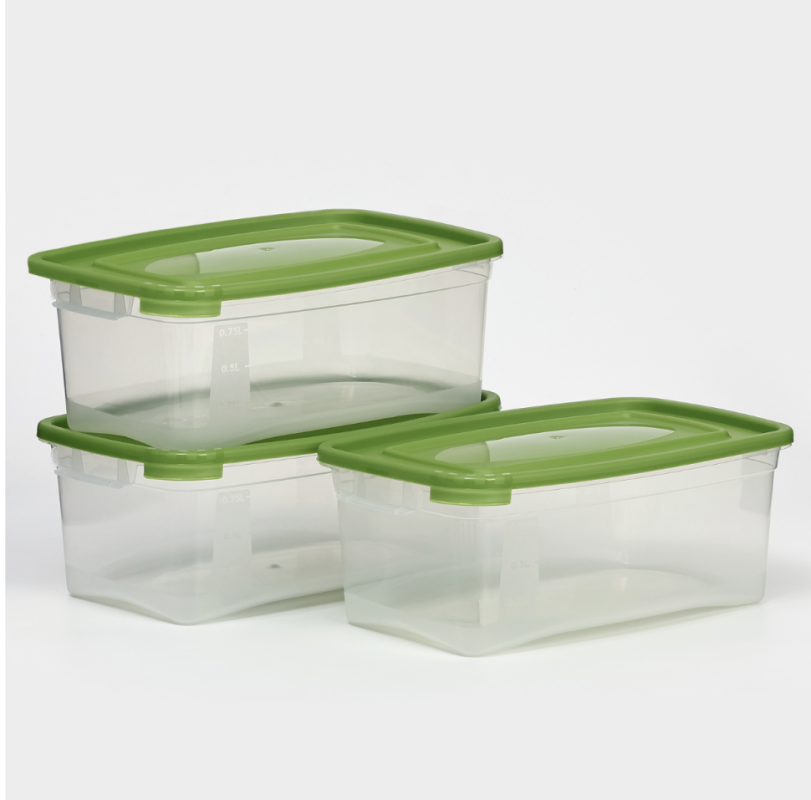 Набор контейнеров пищевых Доляна, 3 шт: 1 л, 18,5×12×7 см, прямоугольные, прозрачные, крышка зелёная Набор контейнеров пищевых Доляна, 3 шт: 1 л, 18,5×12×7 см, прямоугольные, прозрачные, крышка зелёная