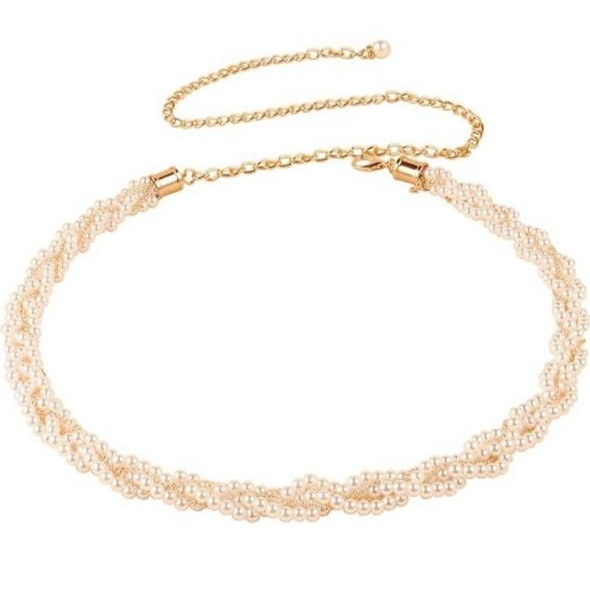 Пояс цепочка с жемчугом на платье