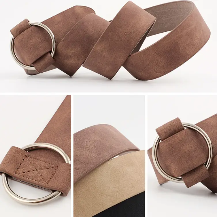 Ремень коричневый с круглой пряжкой 100см Ремень коричневый с круглой пряжкой 100см