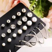 Набор серёжек пусеты серебристые 20 пар