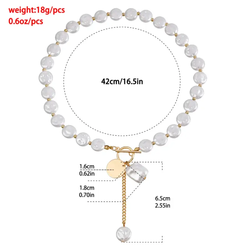 Колье на шею с жемчугом и застежкой золотистое