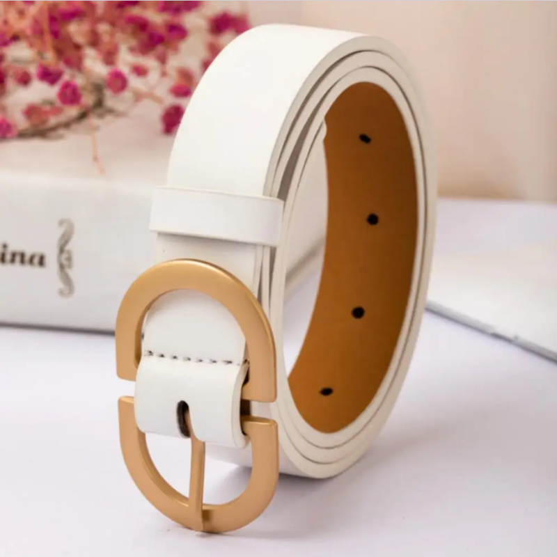 Ремень белый с золотой пряжкой 95 см