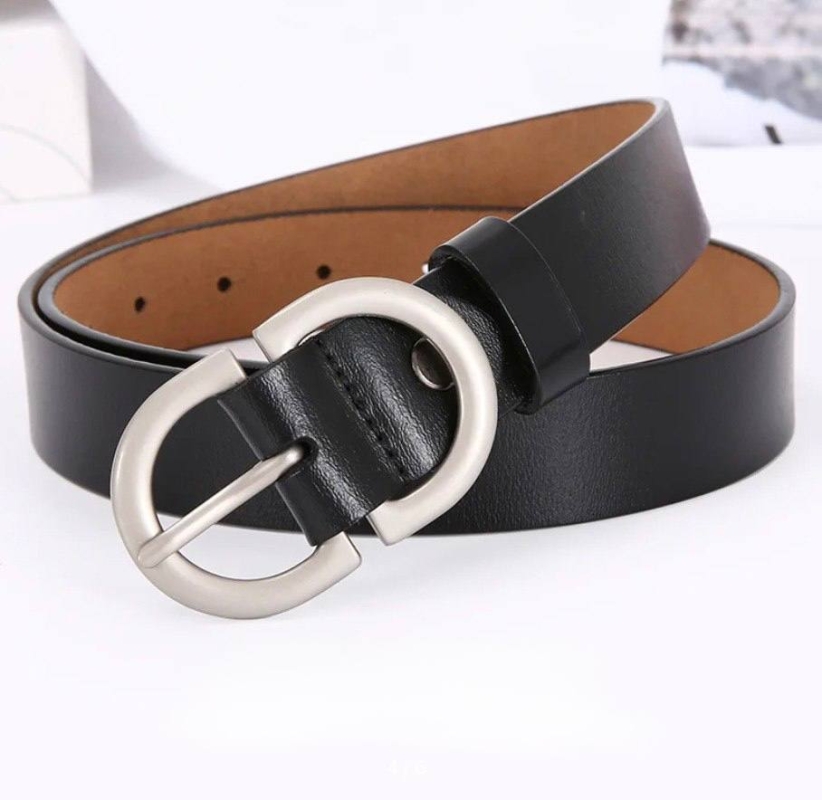 Ремень черный с серебряной пряжкой 105 см