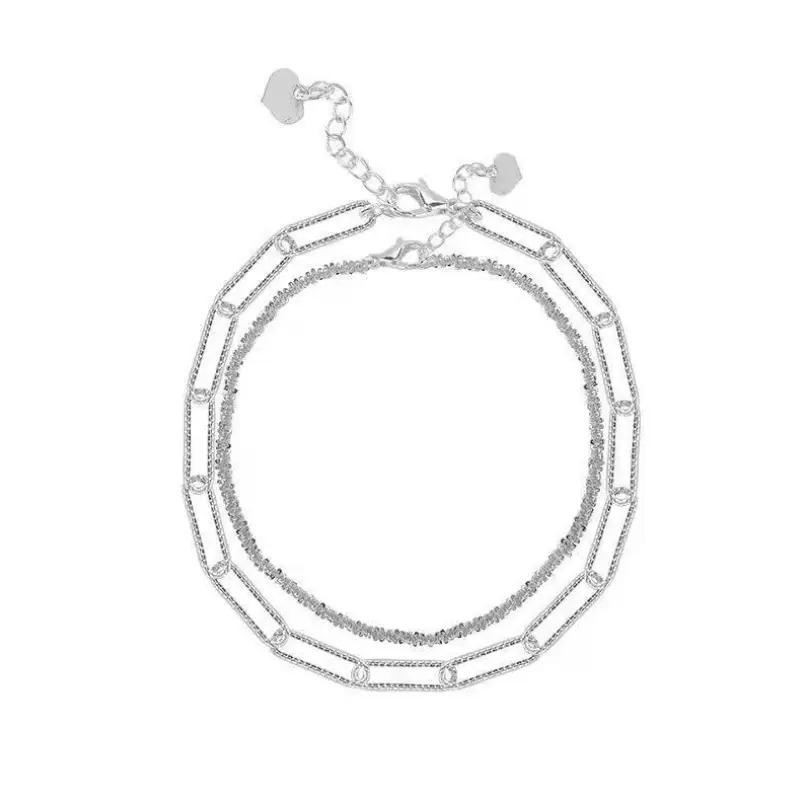 Браслет двухслойный с кристаллами серебристый
