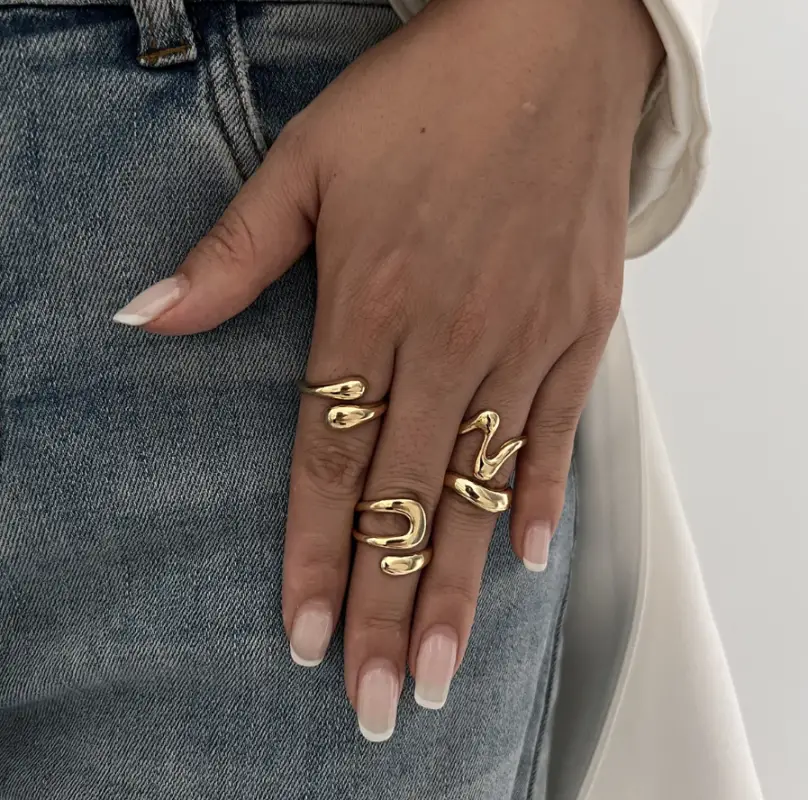 Набор колец Форма бижутерия золотистые 4 штуки