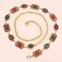 Цепочка на талию и пояс Ретро с камнями золотистая 105 см