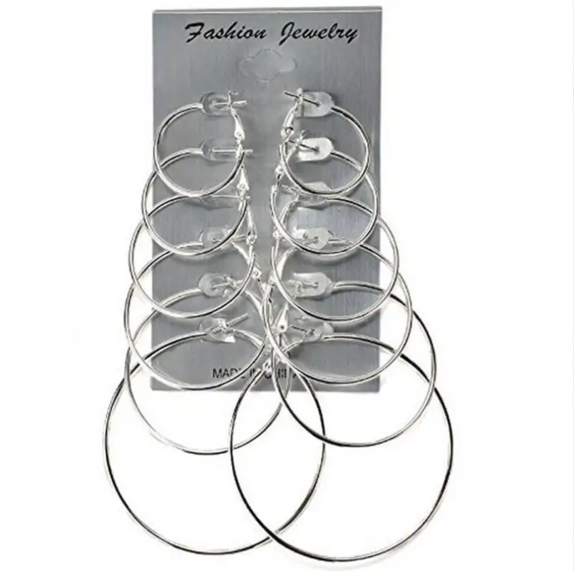 Набор Серьги кольца 6 штук светлые 2.5 - 6 см