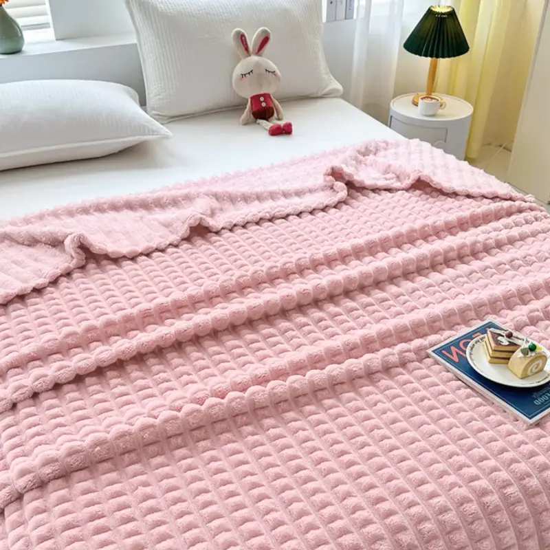 Плед велсофт розовый в кубик 150х100 см