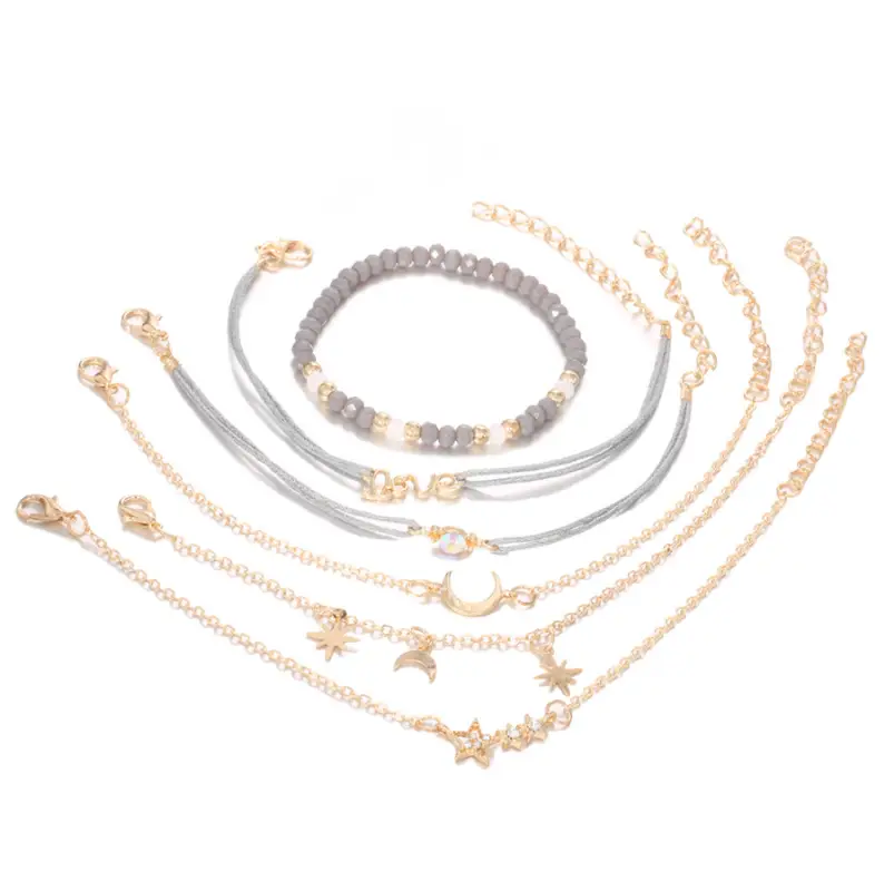 Набор браслетов с камнем цепочкой нитью голубые 6 штук