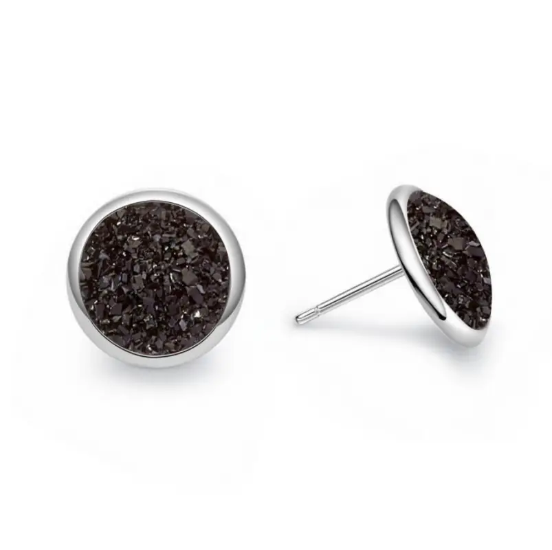 Серьги гвоздики Черные кристаллы серебристые