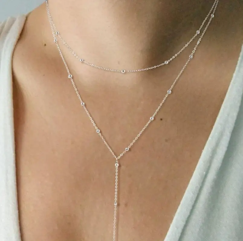 Цепочка на шею длинная с подвеской-цепочкой