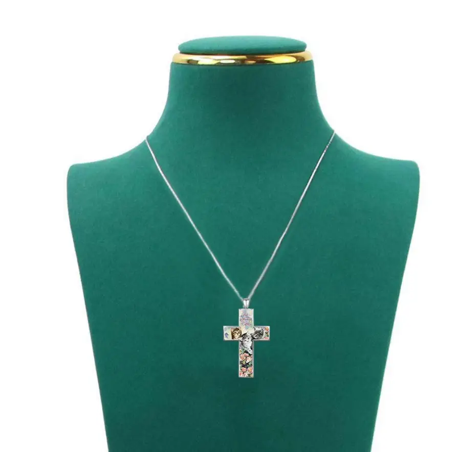 Подвеска Крест с котятами на цепочке 46 см