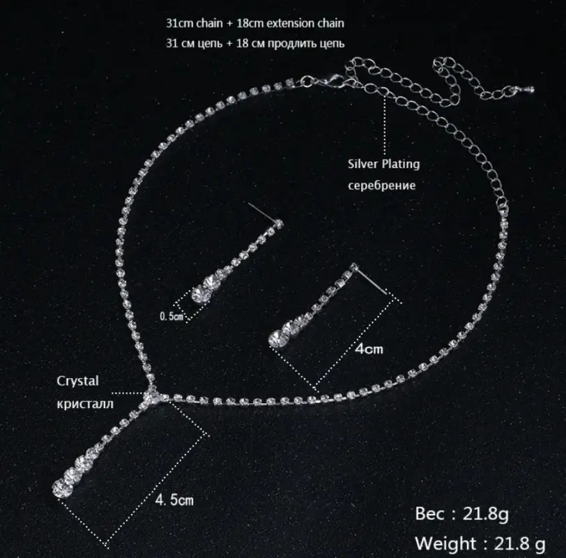 Набор колье на шею и серьги с кристаллами серебристое