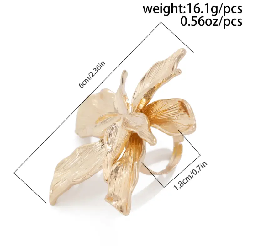 Кольцо массивное Цветок регулируемое золотистое