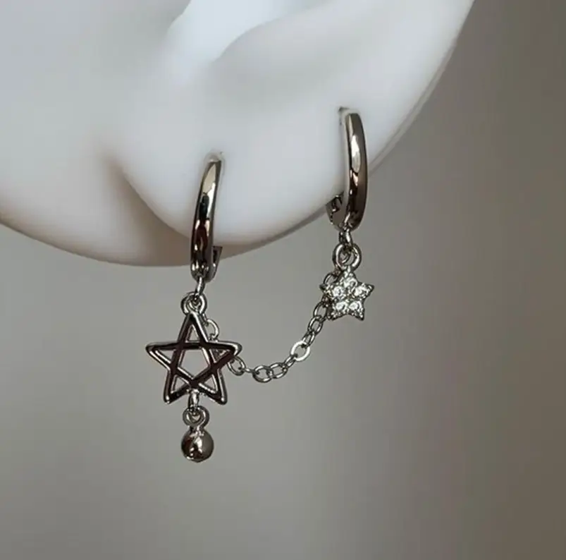 Серьга конго Звезды с кристаллами на два прокола