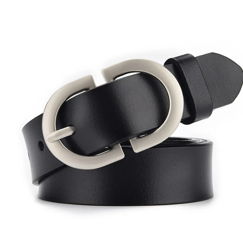 Ремень черный с серебряной пряжкой 105 см