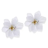 Серьги пусеты Белые цветы золотистые