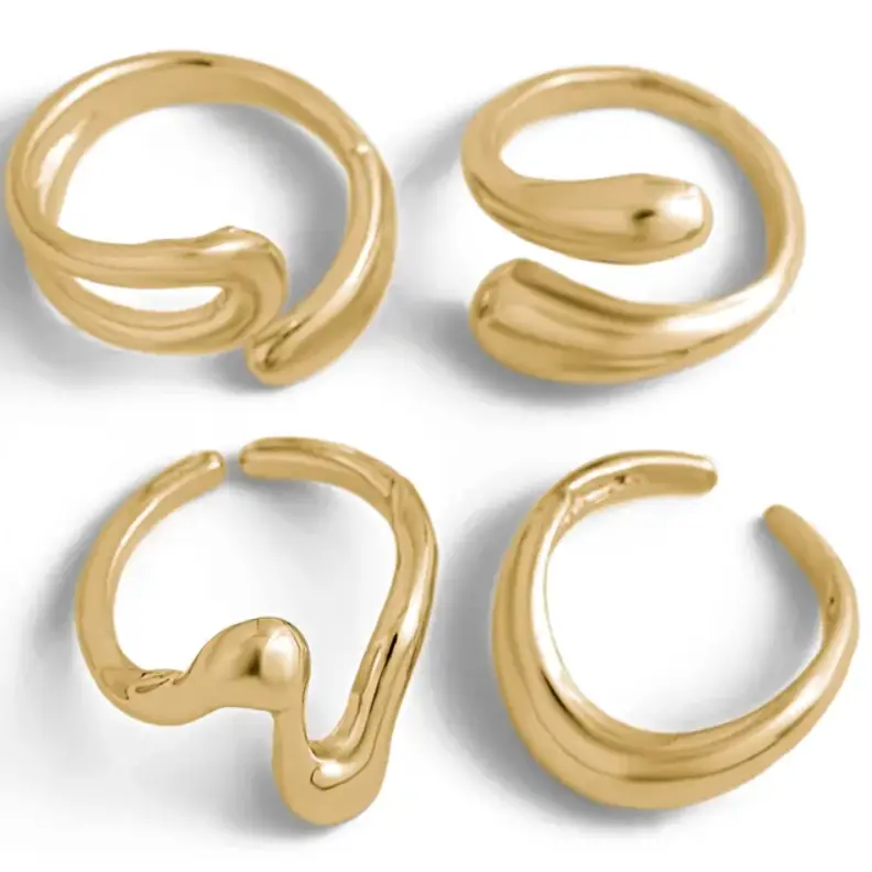 Набор колец Форма бижутерия золотистые 4 штуки