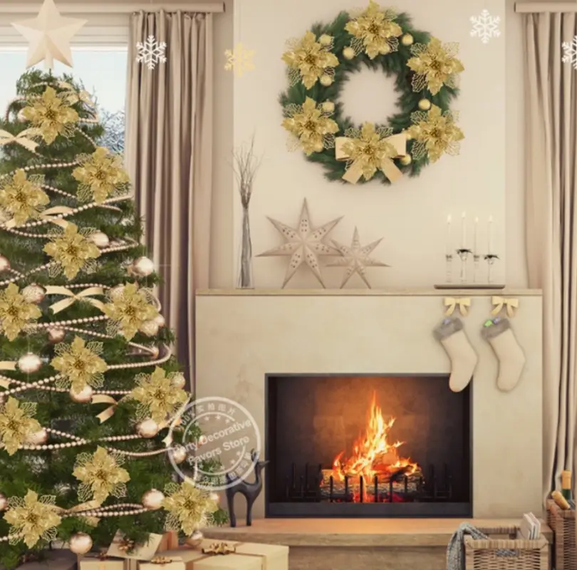 Цветок на елку новогодний Пуансеттия 3 штуки Цветок на елку новогодний Пуансеттия 3 штуки