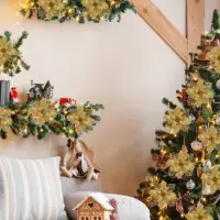 Цветок на елку новогодний Пуансеттия 3 штуки Цветок на елку новогодний Пуансеттия 3 штуки