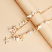 Цепочка с ракушками и жемчугом на тело, пояс золотистая 93 см