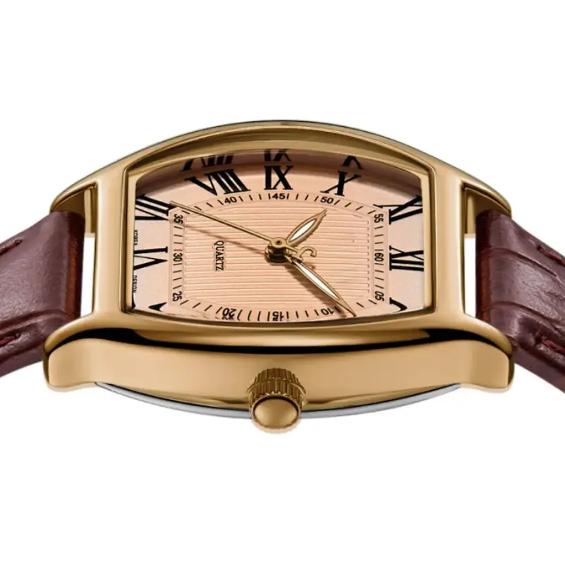 Часы женские наручные коричневый ремешок золотистые