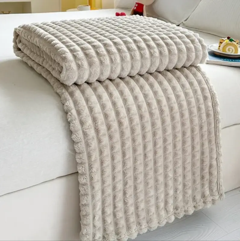 Плед велсофт бежевый в кубик 150х200 см