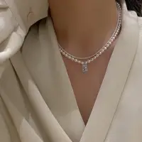 Колье на шею с жемчугом и цепочкой с Кристаллом серебристое