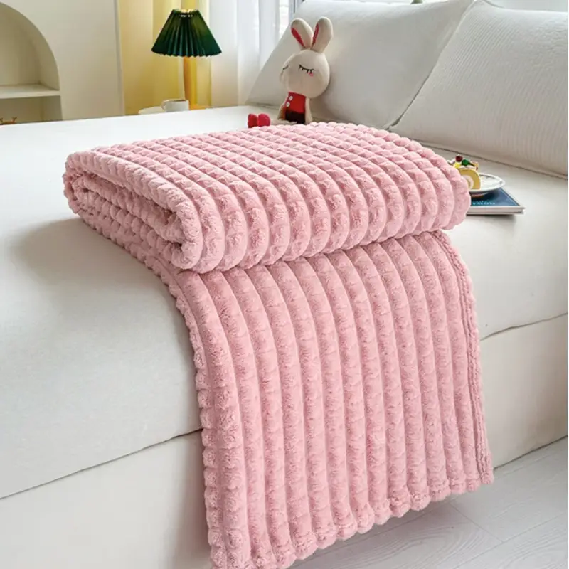 Плед велсофт розовый в кубик 150х100 см