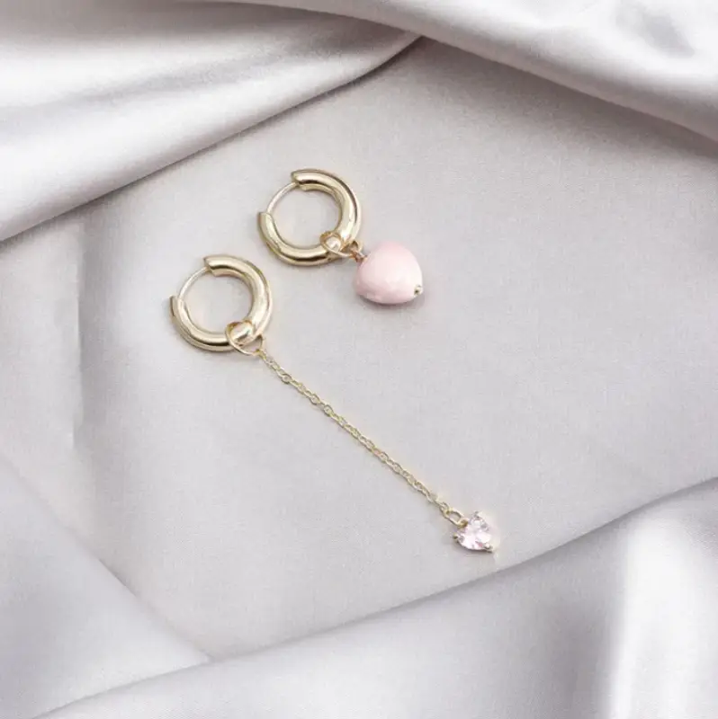 Серьги конго трансформеры розовые с подвесом золотистые