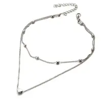 Цепочка женская с двумя подвесками с сердцем серебристая