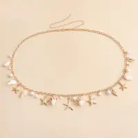 Цепочка с ракушками и жемчугом на тело, пояс золотистая 93 см