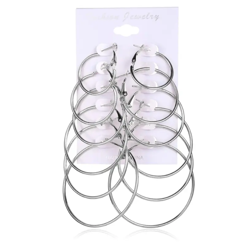 Набор Серьги кольца 6 штук светлые 2.5 - 6 см