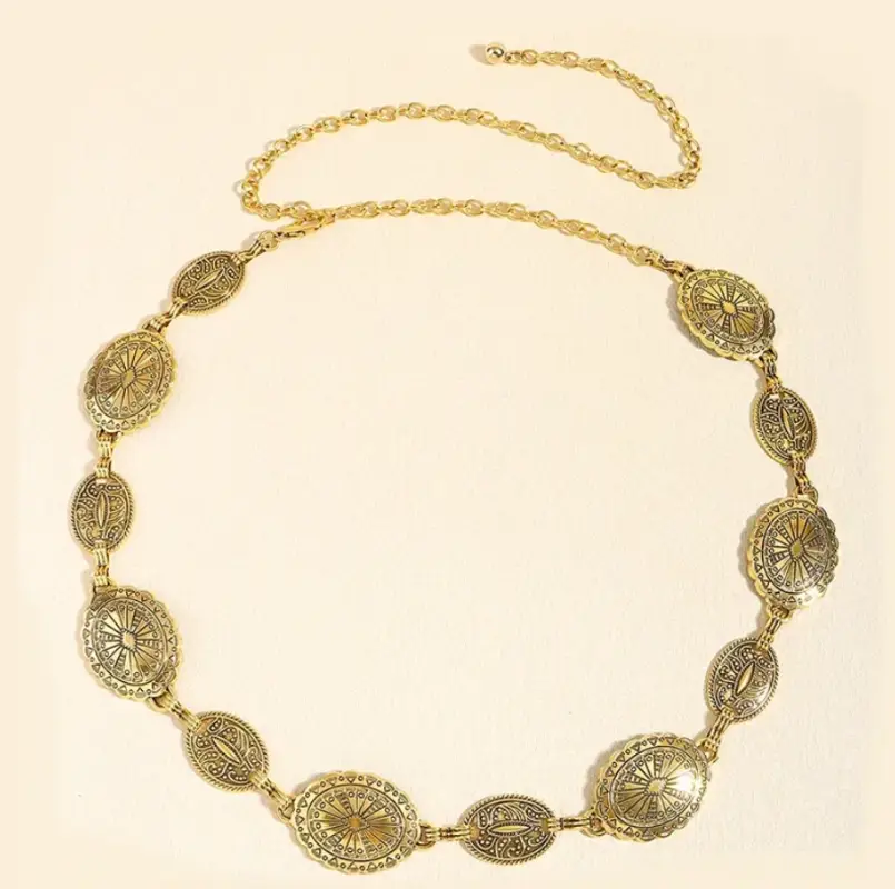 Цепочка на талию и пояс Ретро золотистая 90 см