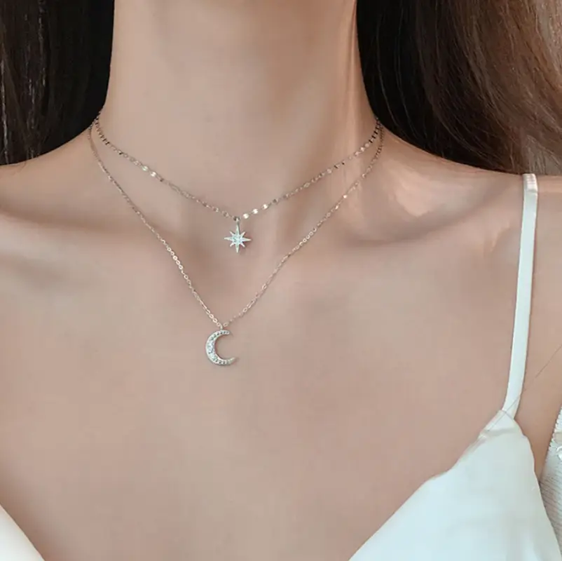 Подвески Звезда и Полумесяц на двух цепочках серебристые Подвески Звезда и Полумесяц на двух цепочках серебристые