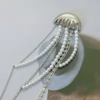 Брошь Медуза со стразами и жемчугом 20 см