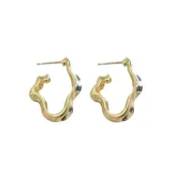 Серьги пусеты Жидкий металл золотистые