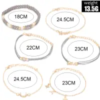 Набор браслетов с камнем цепочкой нитью голубые 6 штук