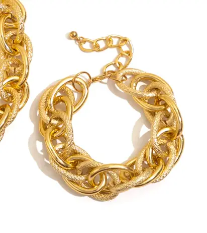 Браслет широкий Цепь золотистый