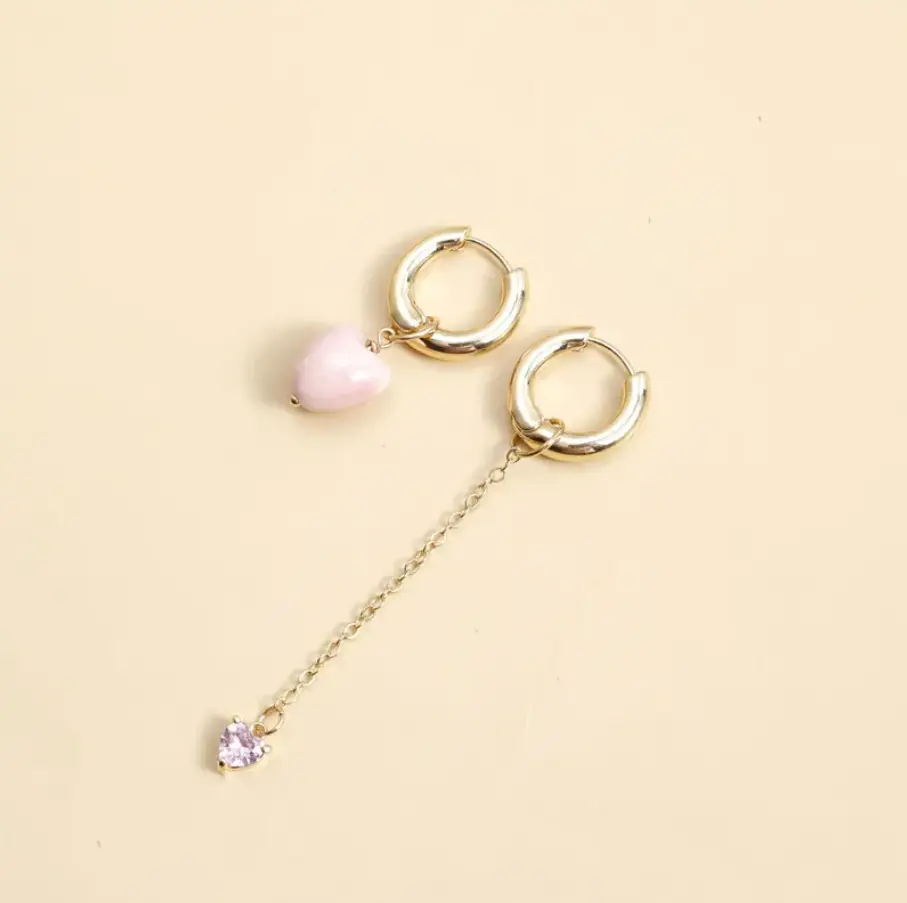 Серьги конго трансформеры розовые с подвесом золотистые