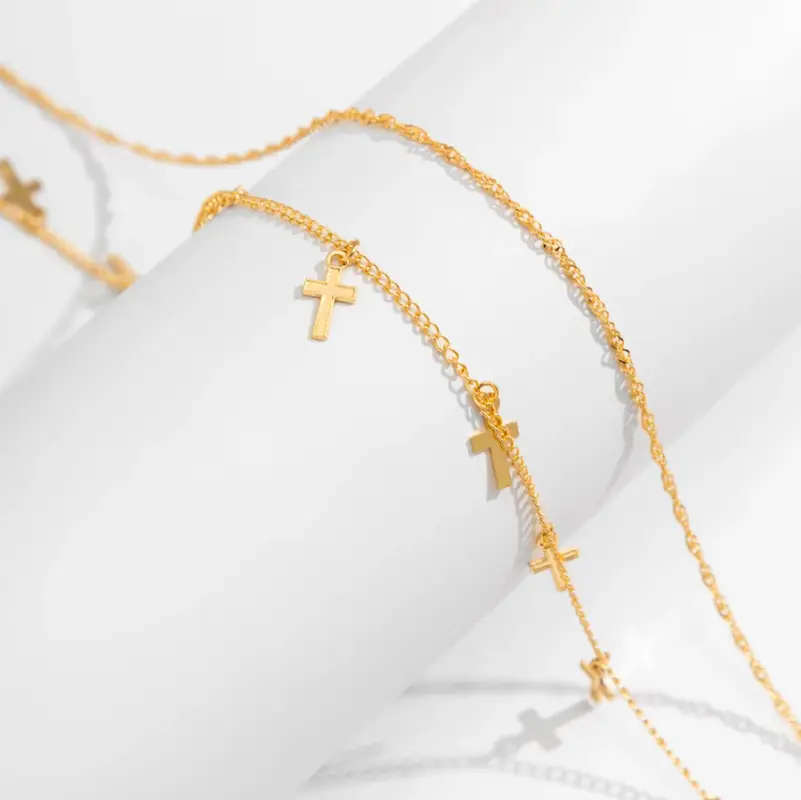 Цепочка с Крестами двойная на талию золотистая 80 см