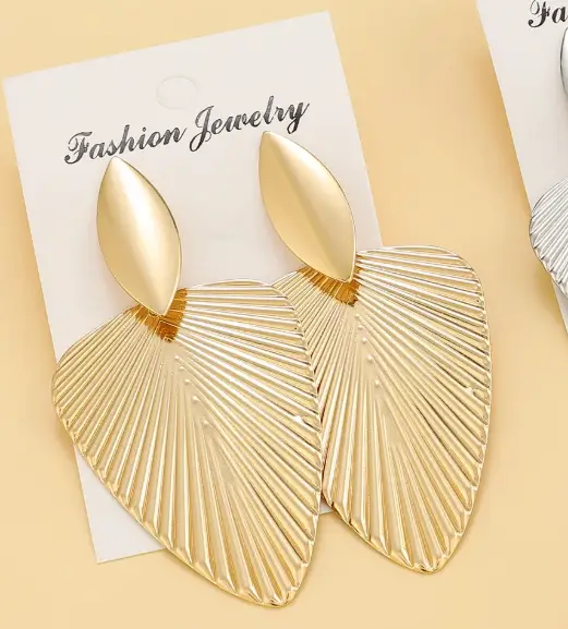 Серьги гвоздики массивные Листики