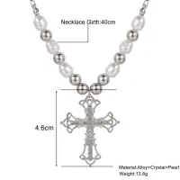 Колье на шею с жемчугом и подвеской Крест