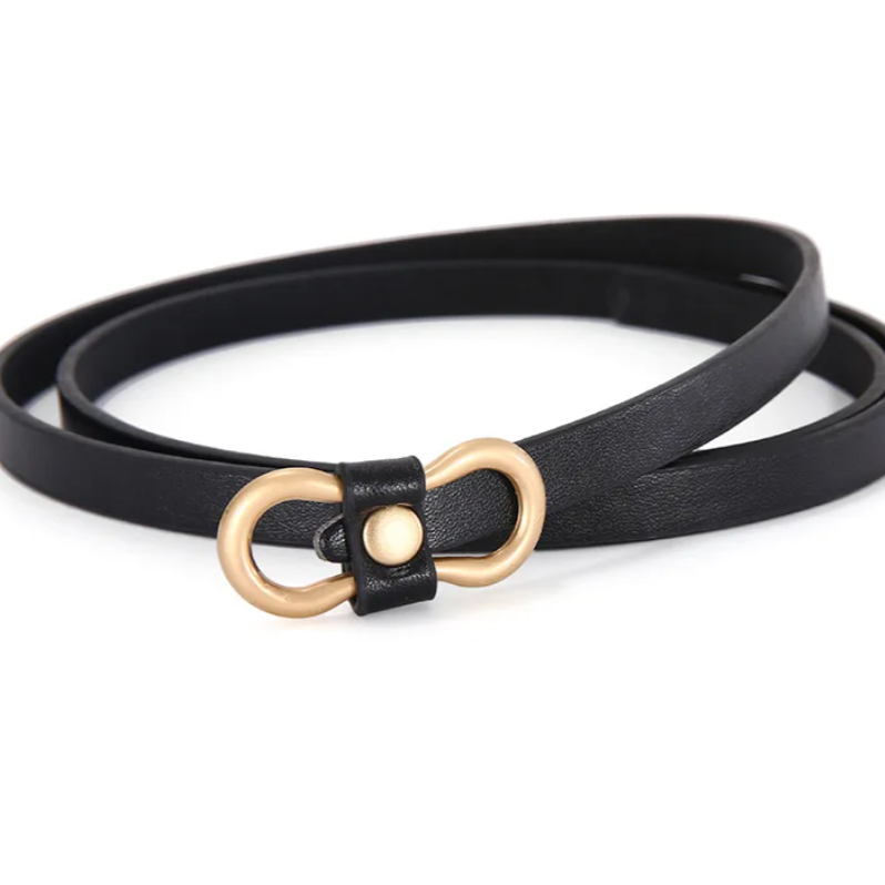 Ремень тонкий на пояс черный 105 см